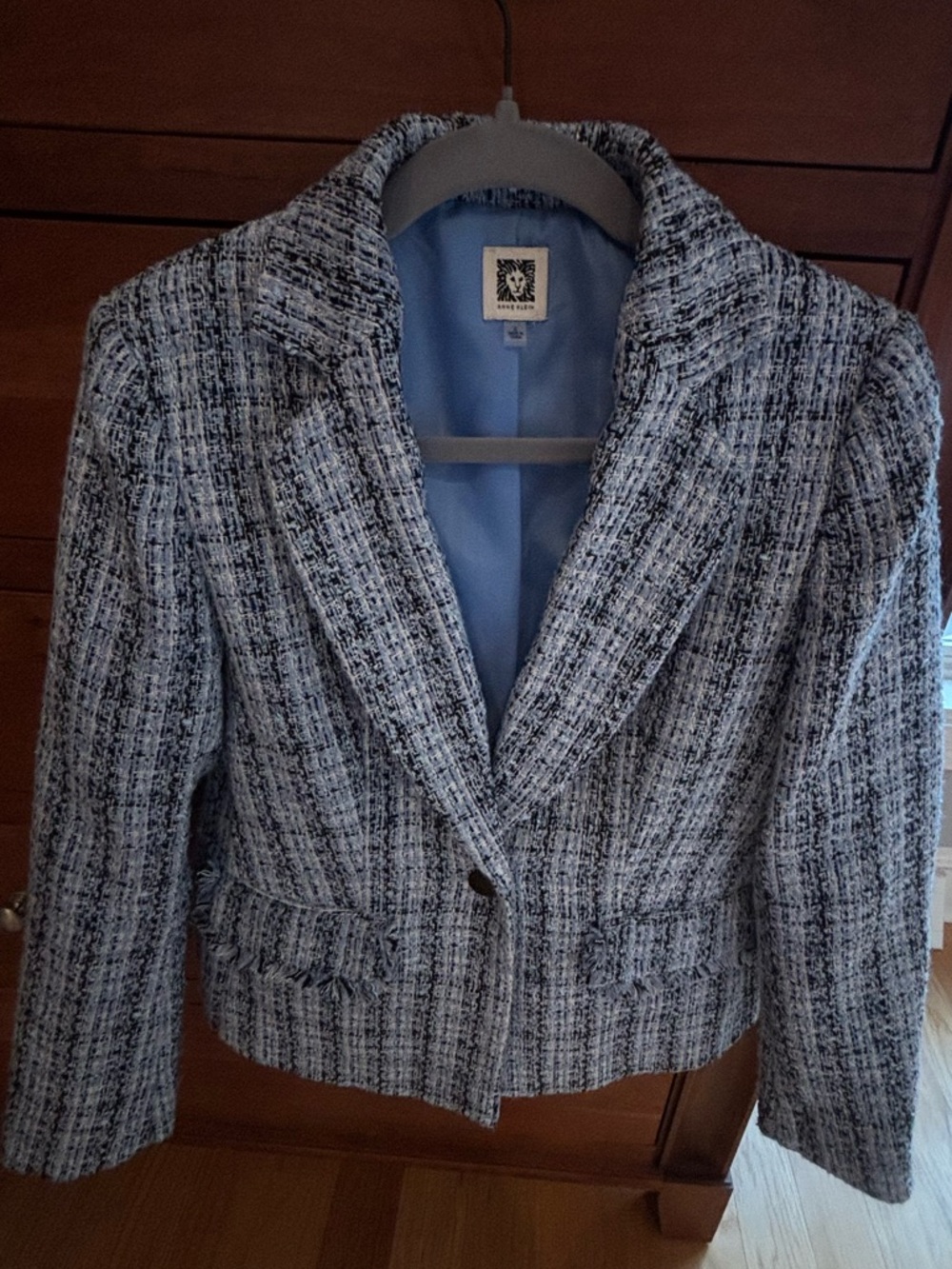 Anne Klein Light Blue and White Tweed Blazer